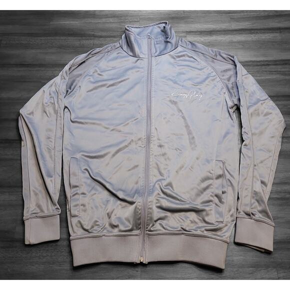 Luxury Kingsplay Men’s Tracksuit Jacket Small Silver Gray Logo Back EUC - Picture 1 of 7